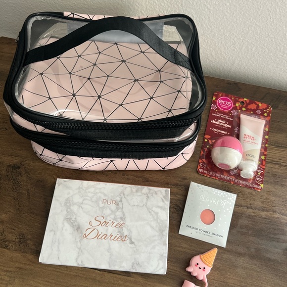 Pink Geometric Makeup Bag with Accessories - Picture 1 of 4